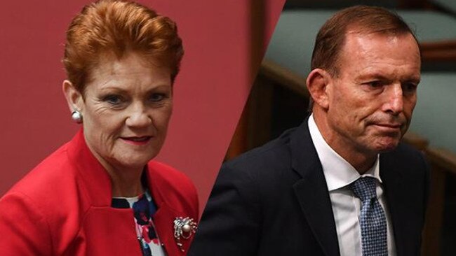 One Nation leader Pauline Hanson and former Prime Minister Tony Abbott.