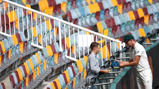 Empty seats at the Gabba marred Australia’s first Test victory. Picture: AAP