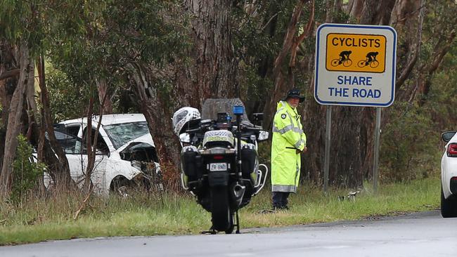 Emergency services on the scene of a fatal crash. Picture: Alan Barber