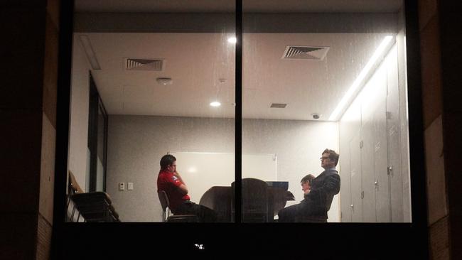 North Adelaide coach Josh Carr sits in a meeting room at Adelaide Oval, waiting on a decision by the SANFL tribunal regarding the 19th man saga. Picture: Matt Loxton