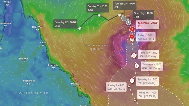 Queenslanders were on alert earlier in the week as Cyclone Alfred strengthened to a Category 3 system, with strong winds and large waves posing a hazard. Picture: BOM.