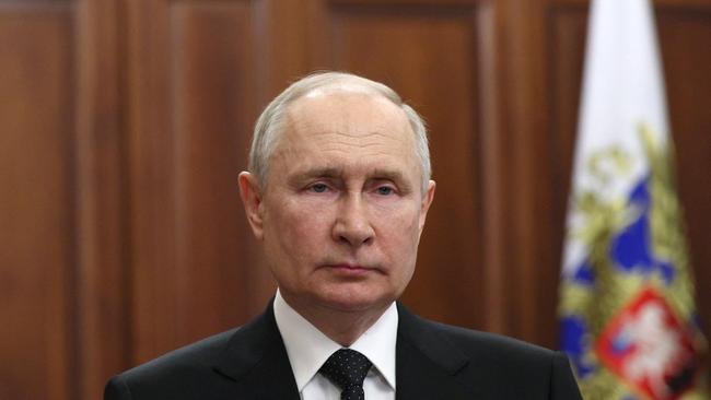 Russian President Vladimir Putin delivers a video address as Wagner fighters stage a rebellion. Picture: AFP