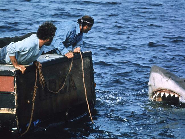 A still from the 1975 movie, Jaws. Actors Richard Dreyfuss, Robert Shaw. Picture: Bud Gray - © MPTV