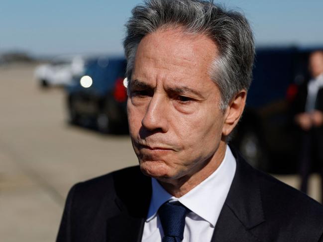 US Secretary of State Antony Blinken talks to reporters prior to boarding his aircraft at Joint Base Andrews in Maryland, on his way to the Middle East. Picture: AFP