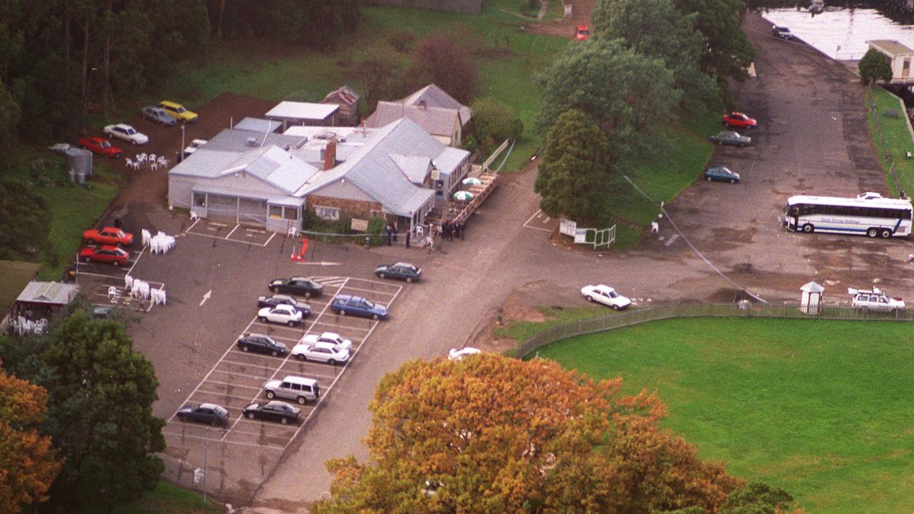 Aerial of the Broad Arrow Cafe where most victims died, their bodies remaining in the crime scene until the next day.