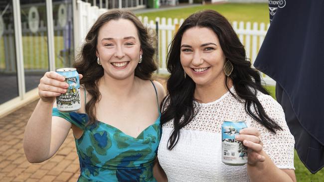 Courtney Borthwick (left) and Rebecca Morgan at Emergency Services race day at Clifford Park, Saturday, August 10, 2024. Picture: Kevin Farmer