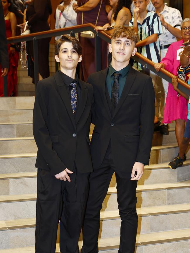 Joel Boland and Jordan Blinko at the Trinity Bay High School formal evening, held at the Cairns Convention Centre. Picture: Brendan Radke