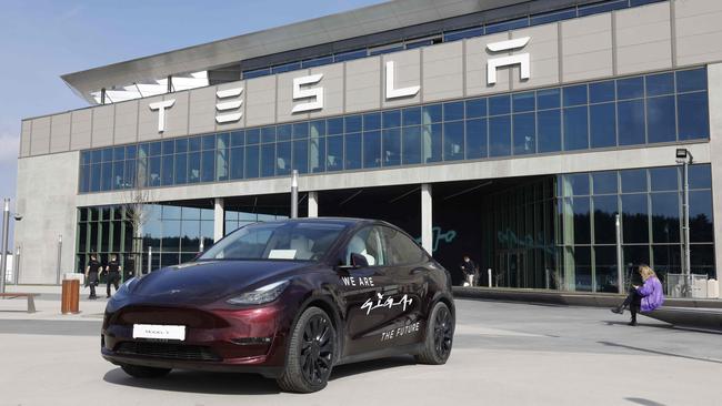 A Tesla Model Y car stands in front of the company’s factory near Berlin, Germany. Picture: AFP