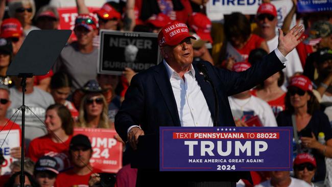 Republican presidential candidate Donald Trump speaks at the rally at Butler Farm Show before shorts were fired last weekend Picture: Jeff Swensen/Getty Images/AFP