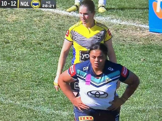 North Queensland NRLW player April Ngatupuna gets put in the sin bin.