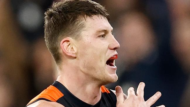 MELBOURNE, AUSTRALIA - JUNE 21: Sam Walsh of the Blues celebrates a goal during the 2024 AFL Round 15 match between the Carlton Blues and the Geelong Cats at The Melbourne Cricket Ground on June 21, 2024 in Melbourne, Australia. (Photo by Michael Willson/AFL Photos via Getty Images)