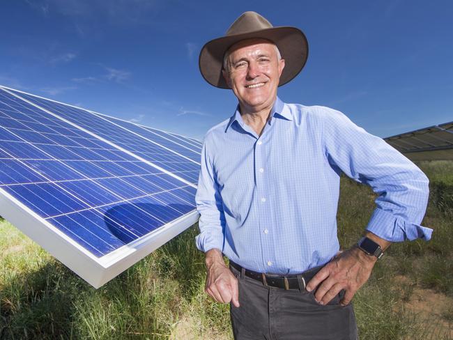 Malcolm Turnbull. Prime Minister of Australia Malcolm Turnbull visits the Barcaldine Remote Community Solar Farm in Queensland on Sunday, March 5th 2017. Picture: NIGEL HALLETT