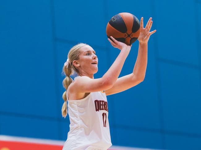 Emma Petrie in action for Queensland at the 2025 Basketball Australia Under-20 National Championships. Picture: Taylor Earnshaw