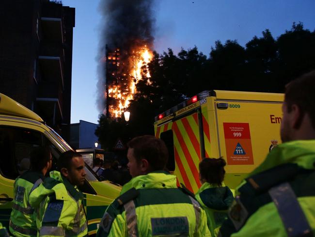 Chaotic scenes as Grenfell Tower is engulfed by fire. Picture: AFP