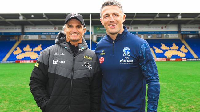 Sam Burgess, pictured with Ivan Cleary, is crushing it this season at Warrington. Pic: Joseph Richardson