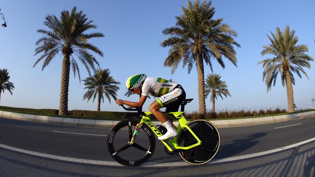 DOHA, QATAR - OCTOBER 11: Katrin Garfoot of Australia in action during the Women's Elite Individual Time Trial on day 3 of the UCI Road World Championships on October 11, 2016 in Doha, Qatar. (Photo by Bryn Lennon/Getty Images)