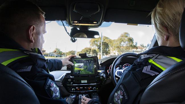 Fawkner Highway Patrol use Mobile Automatic Number Plate Recognition technology to detect vehicle crime. Picture: Victoria Police.