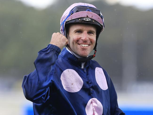 SYDNEY, AUSTRALIA - OCTOBER 01: Tommy Berry on No Compromise returns to scale after winning race 9 the Furphy Metropolitan during Sydney Racing at Royal Randwick Racecourse on October 01, 2022 in Sydney, Australia. (Photo by Mark Evans/Getty Images)