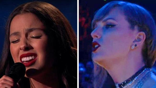 Olivia Rodrigo sang Vampire at today's Grammys, as Taylor Swift watched on.