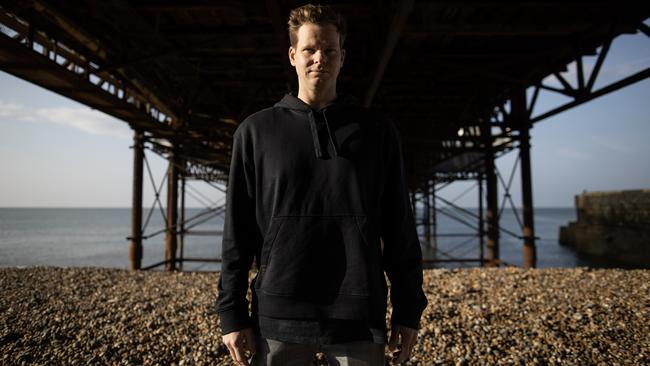 Australia’s star batsman Steve Smith beneath Brighton pier as he joins English county side Sussex in the lead up to the Ashes series. Picture: Getty Images