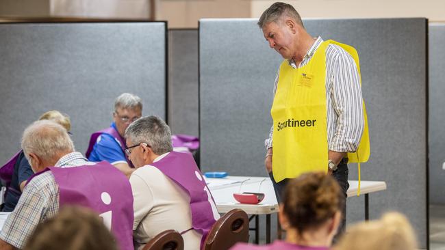 Candidate Trevor Manteufel observes the vote counting process in the Toowoomba Regional Council local government 2024 election, Sunday, March 17, 2024. Picture: Kevin Farmer