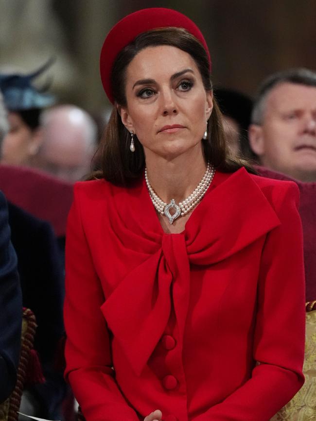 Kate turned up in maple leaf red. Picture: Aaron Chown – WPA Pool/Getty Images