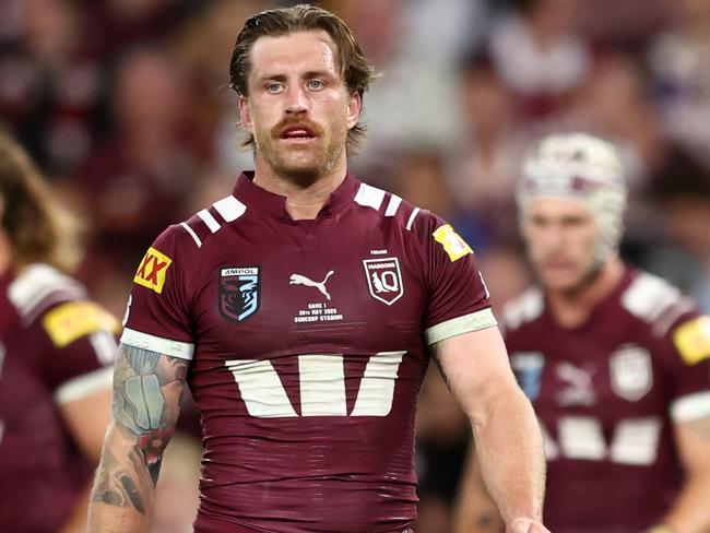 BRISBANE, AUSTRALIA - MAY 28: Cameron Munster of the Maroons looks on during game one of the Men's State of Origin series between Queensland Maroons and New South Wales Blues at Suncorp Stadium on May 28, 2025 in Brisbane, Australia. (Photo by Chris Hyde/Getty Images)