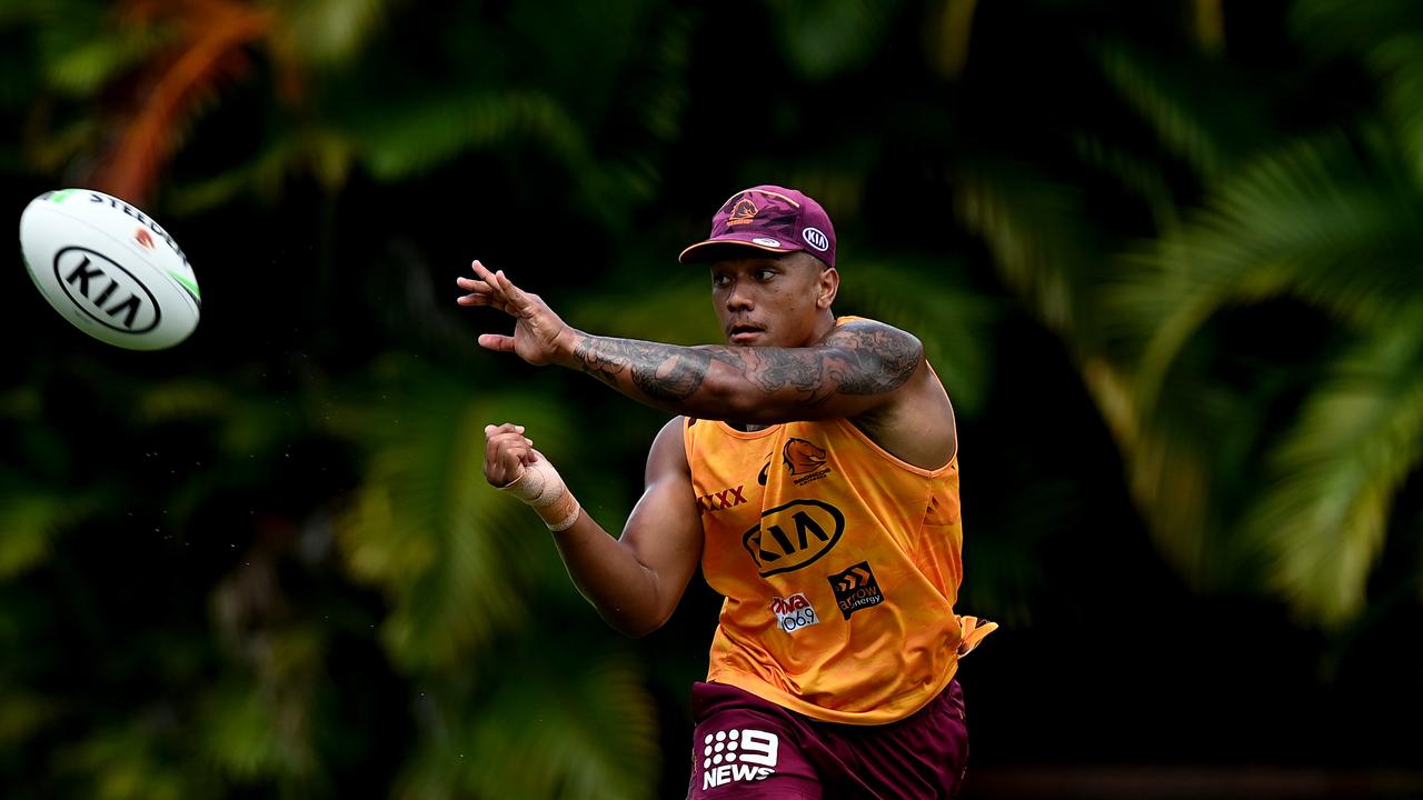 Tesi Niu at Broncos training. Photo: Bradley Kanaris/Getty Images