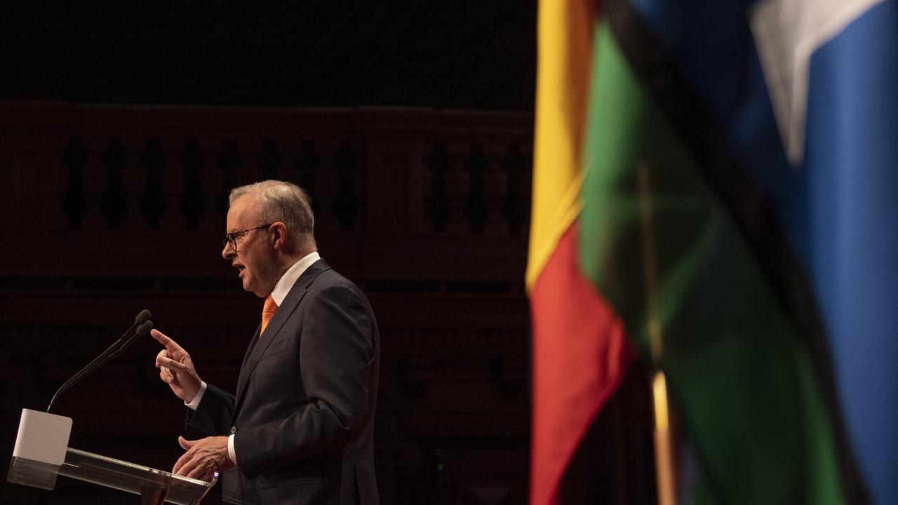 Prime Minister Anthony Albanese addresses  the delegates. Picture: NewsWire / Simon Bullard.