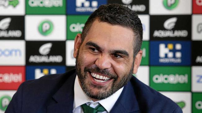 South Sydney NRL player Greg Inglis announces his retirement during a press conference at Redfern Oval, Sydney. Picture: Brett Costello