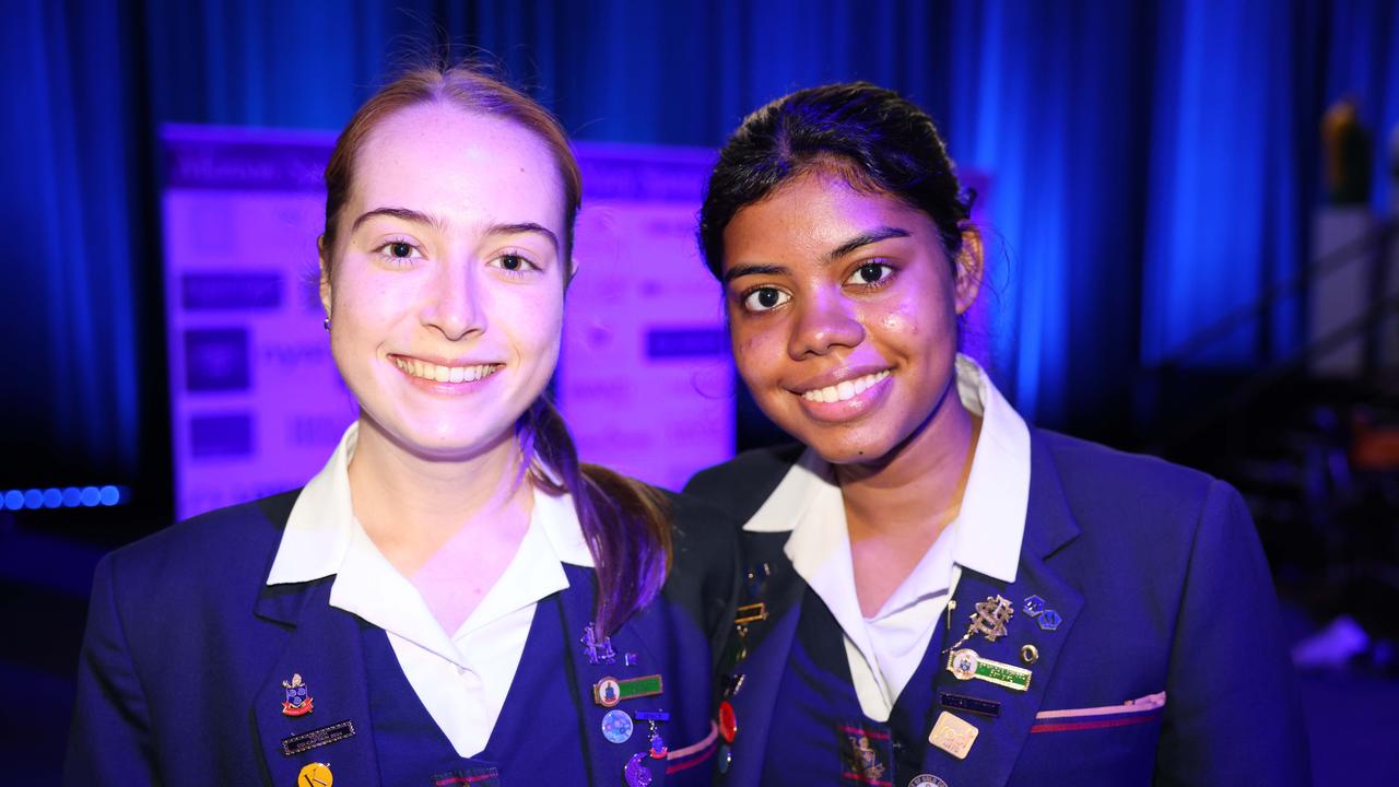 Holly Bertwistle and Tharangini Thirumurugan at the TSS Foundation Breakfast, Gold Coast Convention and Exhibition Centre. Picture, Portia Large.