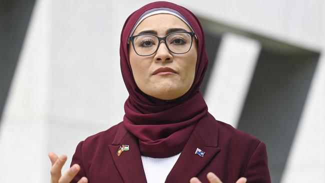 Senator Fatima Payman holds a press conference at Parliament House in Canberra. Picture: NewsWire / Martin Ollman