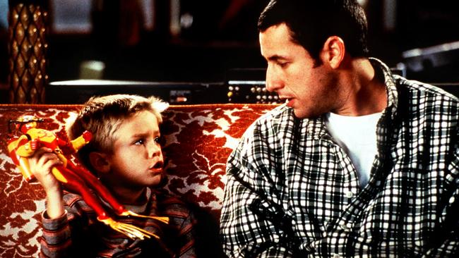 Actor Adam Sandler (r) with Cole (or Dylan) Sprouse in scene from film ''Big Daddy''. /Films/Titles/Big/Daddy