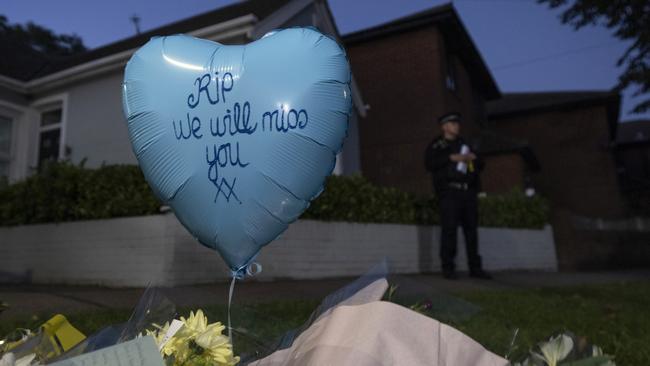 Flowers and a balloon left at the scene, following the stabbing of Sir David Amess. Picture: Getty Images