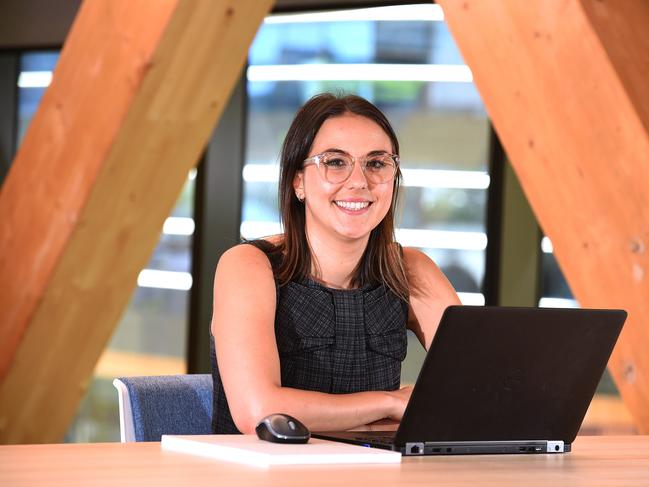 Senior project engineer Ellie Hubbard says the new Aurecon office building is the highlight of her career so far. Picture: AAP/John Gass