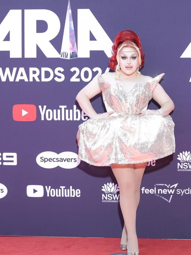 Ru Paul’s Drag Race Down Under star Hannah Conda works the red carpet. Picture: NewsWire / Christian Gilles