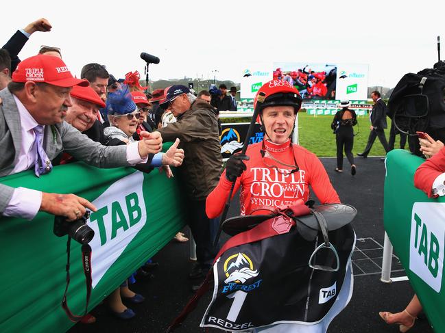 Kerrin McEvoy heads to the scales after his winning ride on Redzel. Picture: Getty Images