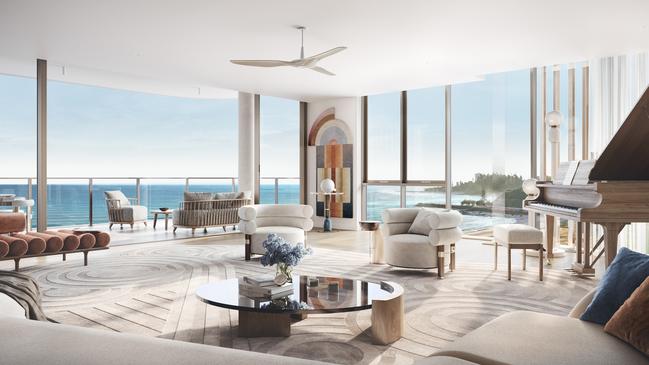 Artist impression of the $13m penthouse inside Marquee Development Partners Monterey Kirra Beach development. Picture: Supplied.