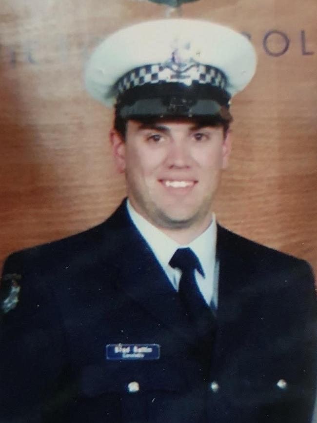 Brad Battin in his police uniform at his 2001 graduation. Picture: Supplied