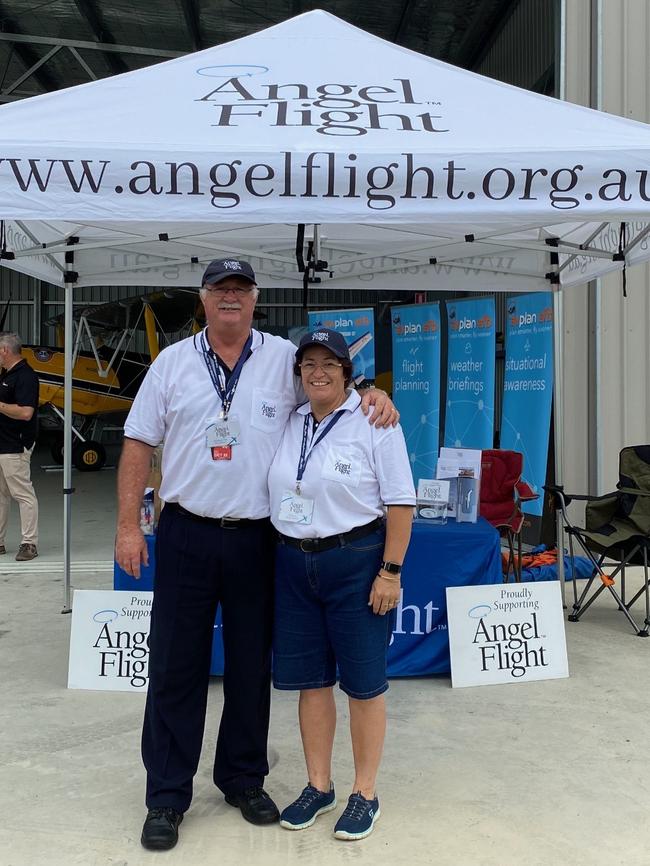 Volunteer pilot Paul Michel with his wife Sandy Michel at an Angel Flight display.