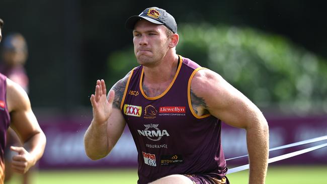 Brisbane Broncos player Matt Lodge is seen during training in Brisbane, Thursday, June 13, 2019. (AAP Image/Dan Peled) NO ARCHIVING