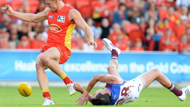 Rockliff after being knocked out by Steven May. Picture: Bradley Kanaris/AFL Media/2015 AFL Media.