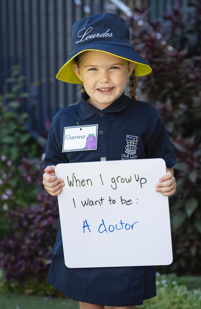 Our Lady of Lourdes prep student Kharma on the first day of school, Wednesday, January 29, 2025. Picture: Kevin Farmer