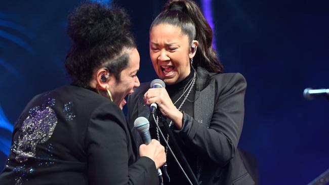 Vika and Linda perform at the Play On Victoria concert. Picture: Tony Gough