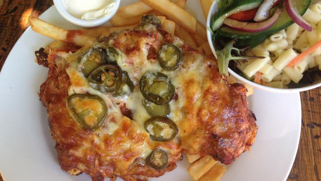 A Mexican take on chicken parmigiana at The Outpost Restaurant in Noojee.