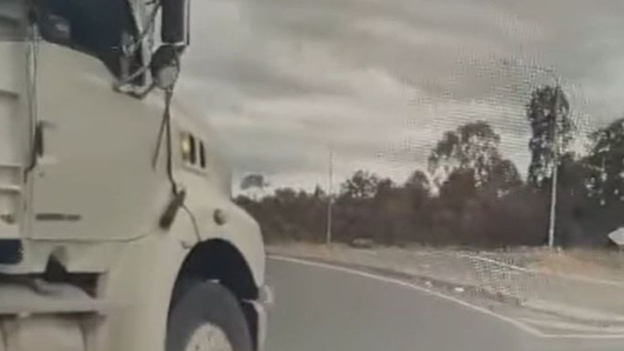 Video posted on social media captured an Ipswich driver’s near miss with a truck at a notoriously, dangerous roundabout.