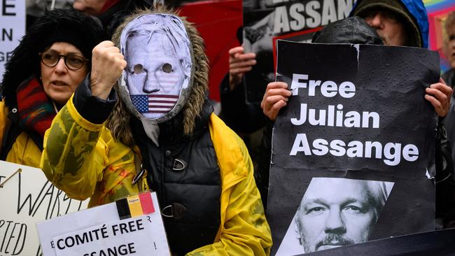 Supporters of WikiLeaks founder Julian Assange outside the High Court ahead of the second day of his US extradition case in London. Picture: Getty Images.