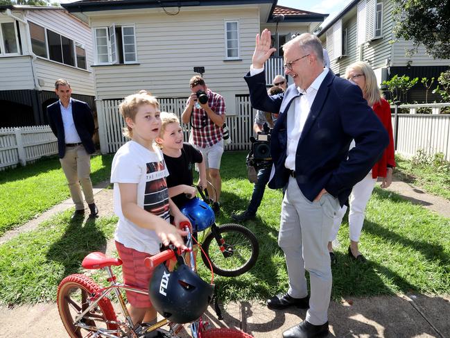 Anthony Albanese visits flood victims in Auchenflower, Brisbane. Picture: Toby Zerna