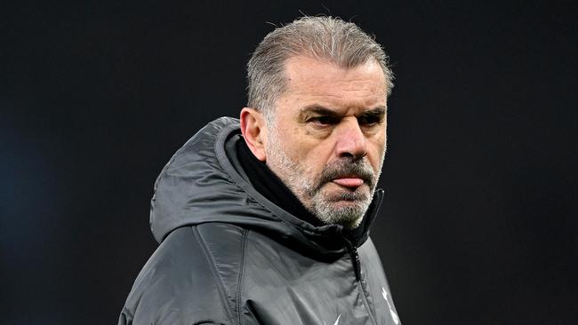 BIRMINGHAM, ENGLAND - FEBRUARY 09: Ange Postecoglou, Manager of Tottenham Hotspur, looks on at the end of the Emirates FA Cup Fourth Round match between Aston Villa and Tottenham Hotspur at Villa Park on February 09, 2025 in Birmingham, England. (Photo by Shaun Botterill/Getty Images)