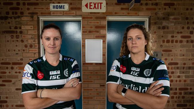 Sarah Carrington and Sarah Laman at Rat Park where there is only one set of changing rooms, mainly available to the men. There are also ladies toilets. Picture: Julian Andrews.